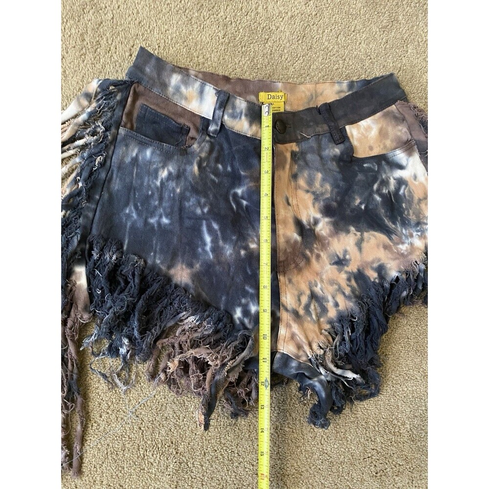 Daisy Denim Tye Dye Y2K Style Fringe Shorts Size L - Picture 4 of 6